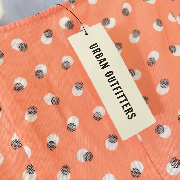EGGIE X UO Puff Sleeve Button Front Fitted Babydoll Dress Size S Peach Dot NWT - Picture 8 of 13